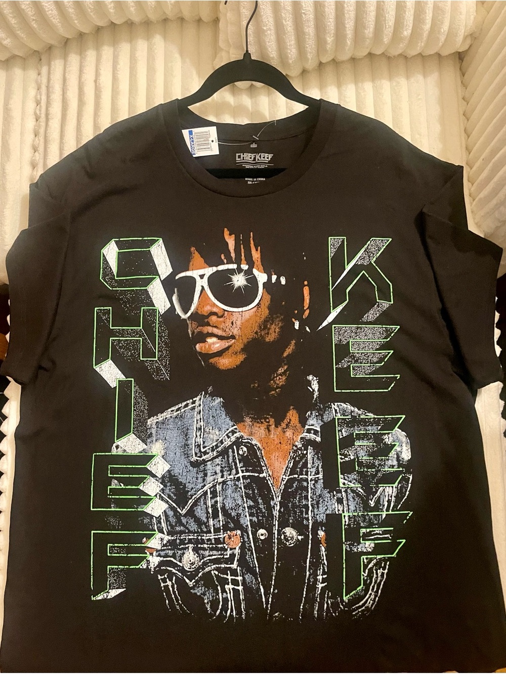 Chief Keef Black Graphic Short-Sleeve Tee with Green Accent